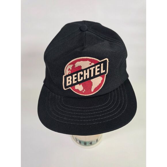Vintage Bechtel Earth Globe Logo Snapback Hat Black Workwear Trucker Cap